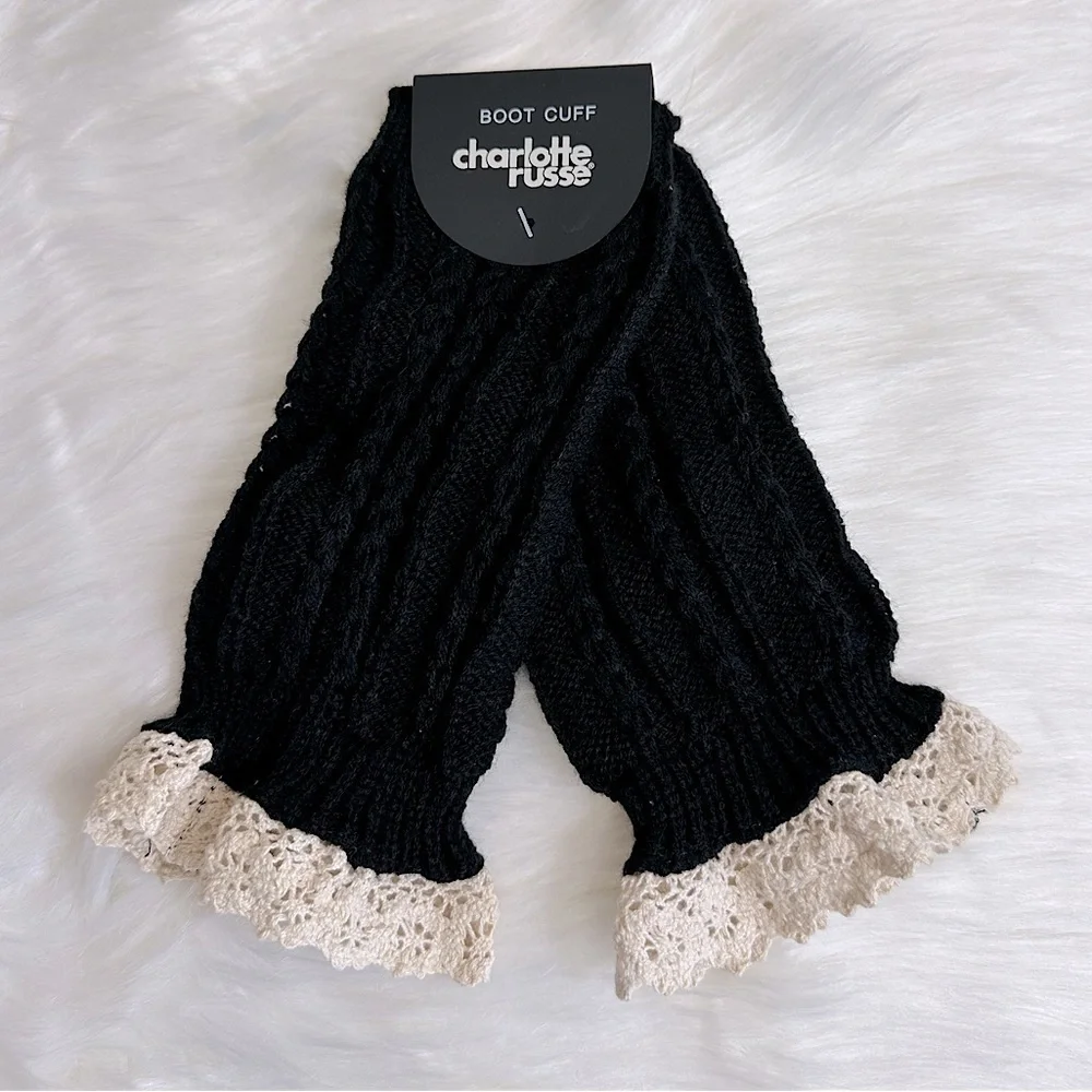 NWT Charlotte Russe Crochet Knit Boot Cuffs Toppers Black with Ivory OS